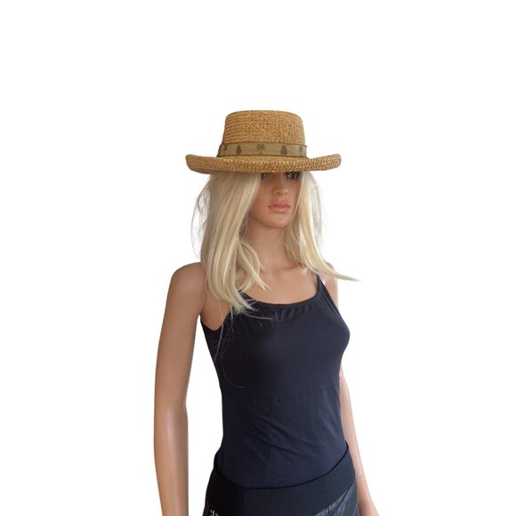 SCALA Wide Brim Straw Raffia Safari Hat S/M Unisex Palm Trees Pineapple Hat - Picture 15 of 15